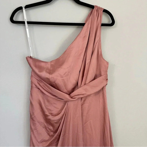 Dessy Collection Women’s One-Shoulder Blush Gathered Bodice Satin Gown GUC - Picture 3 of 10